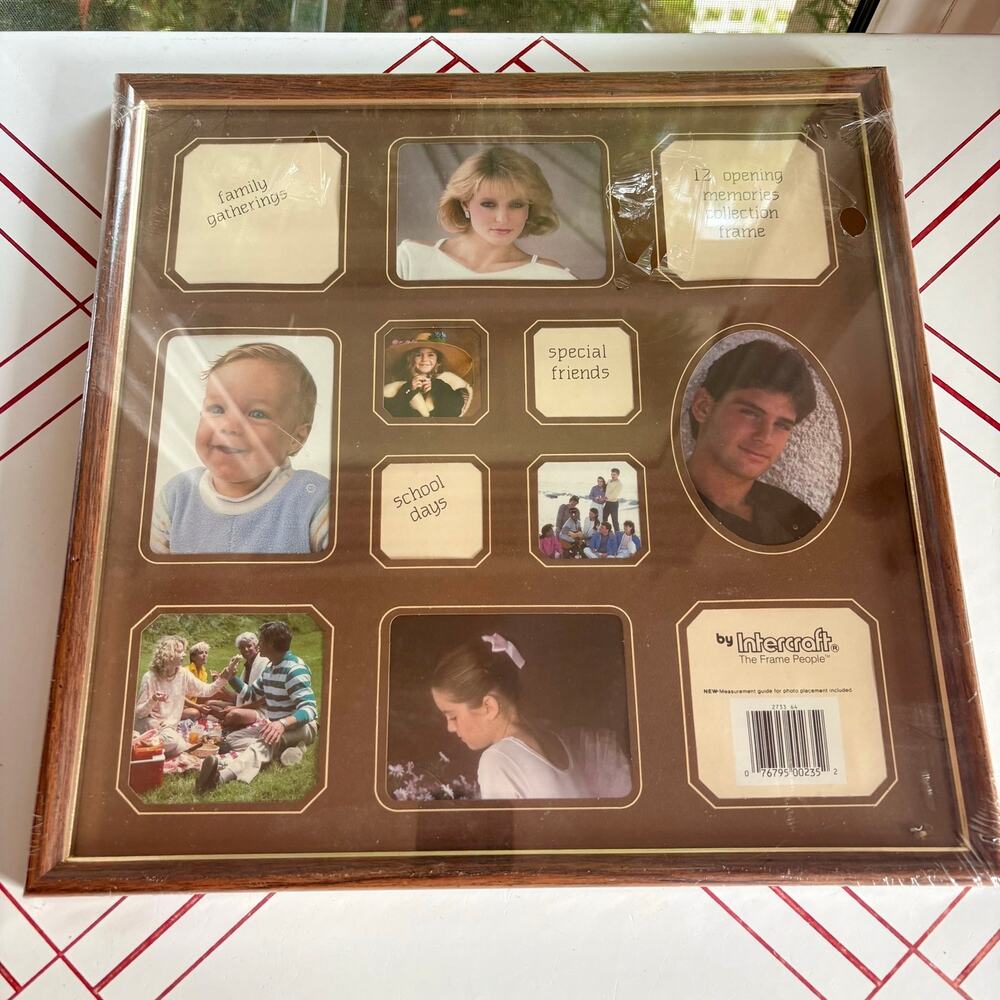 Vintage Intercraft 12 Opening Collage Photo Frame Brown New Old Stock